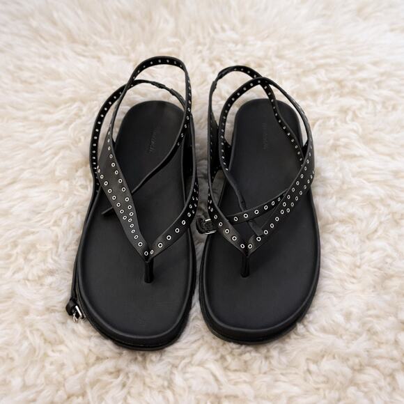 New! Madewell Eleni NV822 Black Grommet Ankle Wrap Thong Sandals Leather 9 NWOB - Picture 6 of 9